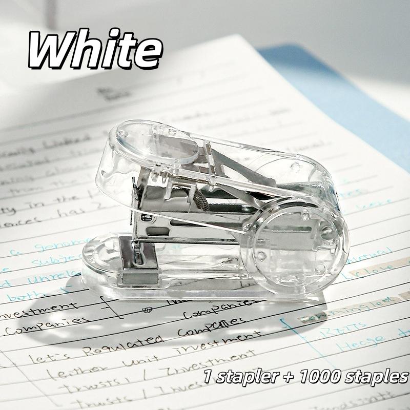 1PC Mini Transparent Crystal Design Manual Stapler Compact Portable with 1000pcs Standard Staples 24/6 Stationery