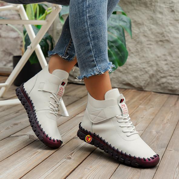 Zimní nadrozměrné šněrovací plyšové krátké boty Ručně šité bavlněné boty s měkkou podrážkou Pravá kůže Teplé plyšové protiskluzové krátké boty