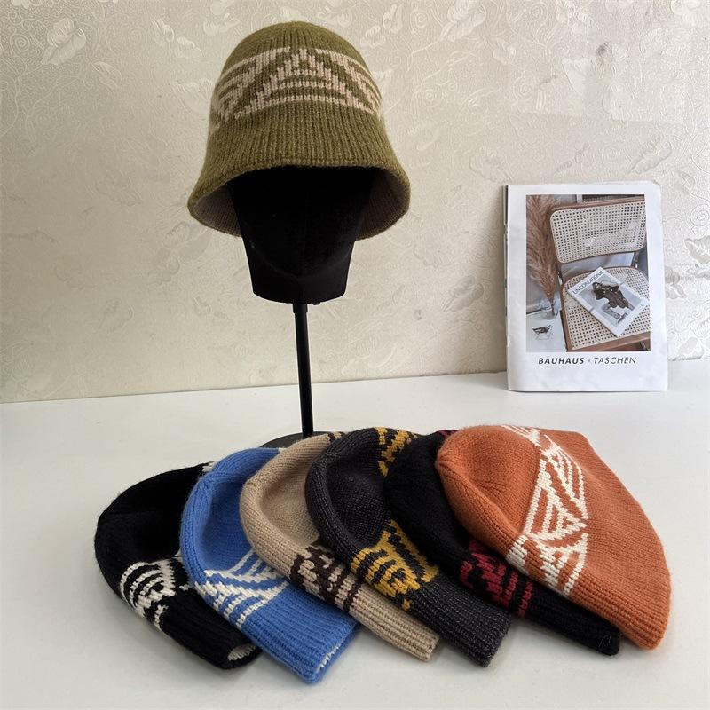 Fashion Commuter Milliner Autumn and Winter New Wool Knitted Bucket Hat Basin Hat Warm Bucket Hat