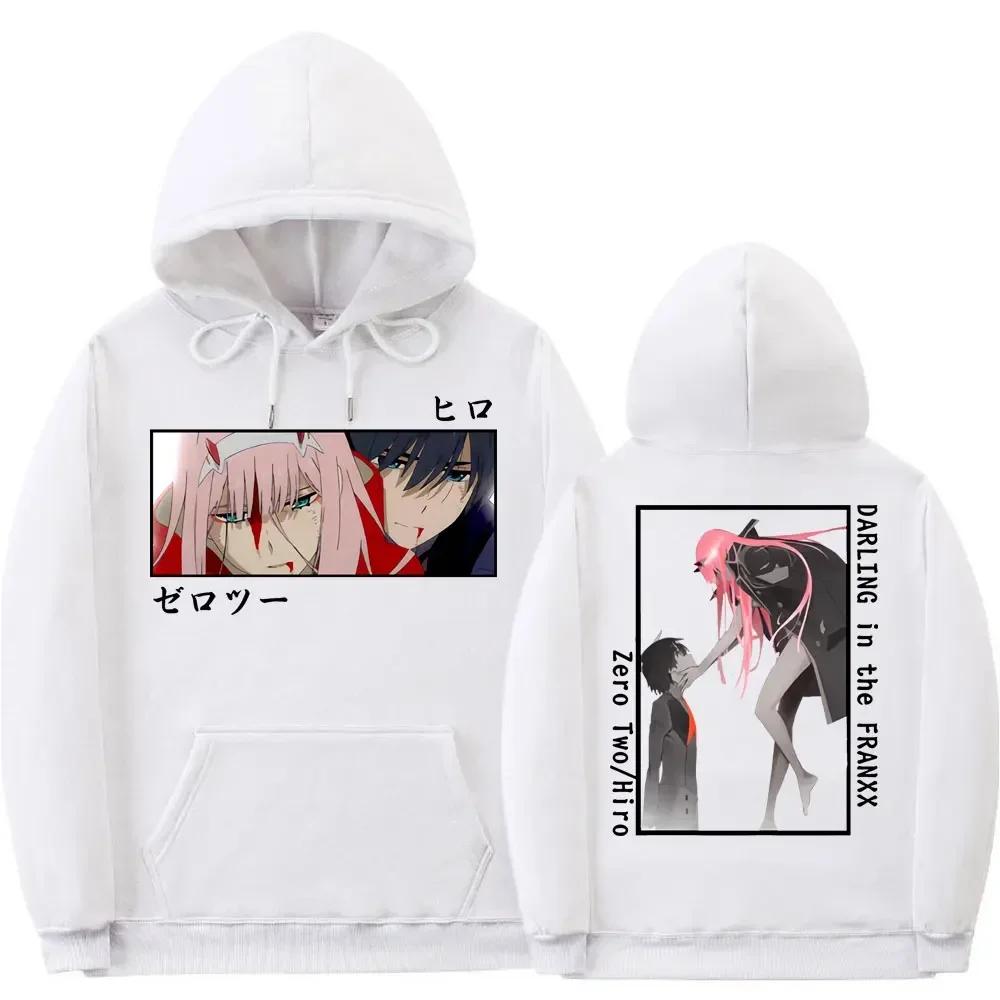 Japanischer Anime Darling In The Franxx Zero Two Hiro Kapuzenpullover mit Grafikdruck für Herren und Damen in Übergröße, Sweatshirts, lässige Streetwear-Tops