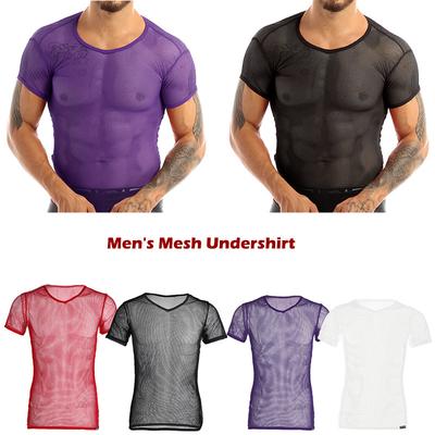 Collant da Uomo con Prospettiva T-shirt a Maniche Corte Maglietta in Rete Trasparente Clubwear Canottiera Top