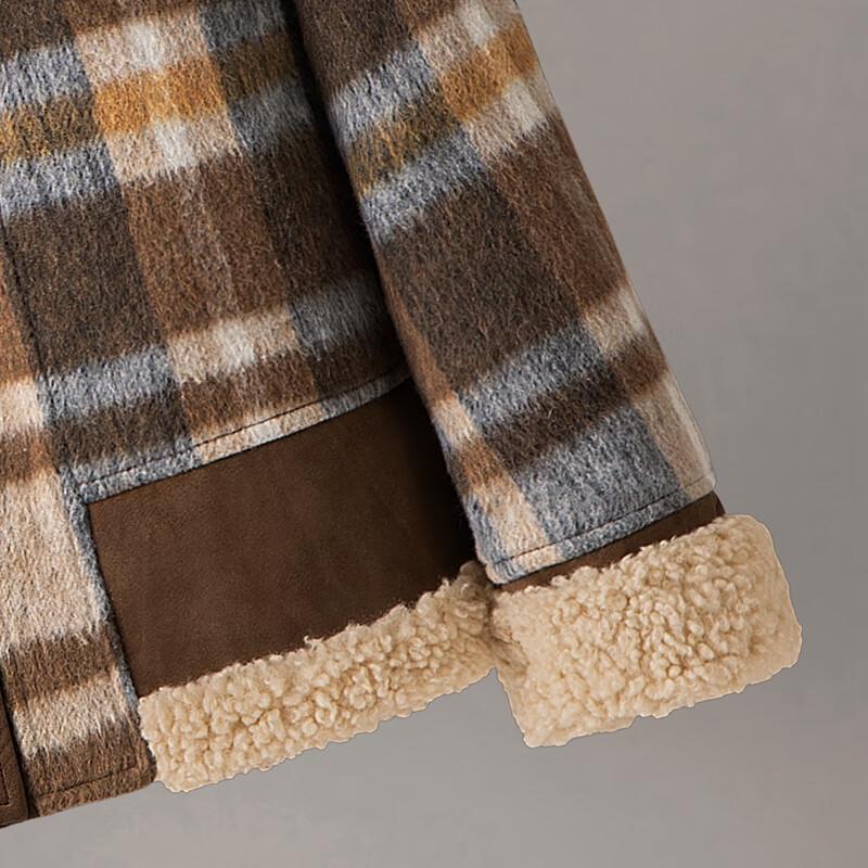 Women's Wool-Blend Plaid Lapel Down Jacket