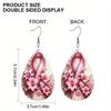Pink Bow Flower Pattern Print PU Leather Earrings, Leopard Cross Bow Pattern Tears Earrings, Holiday Earrings & Gifts