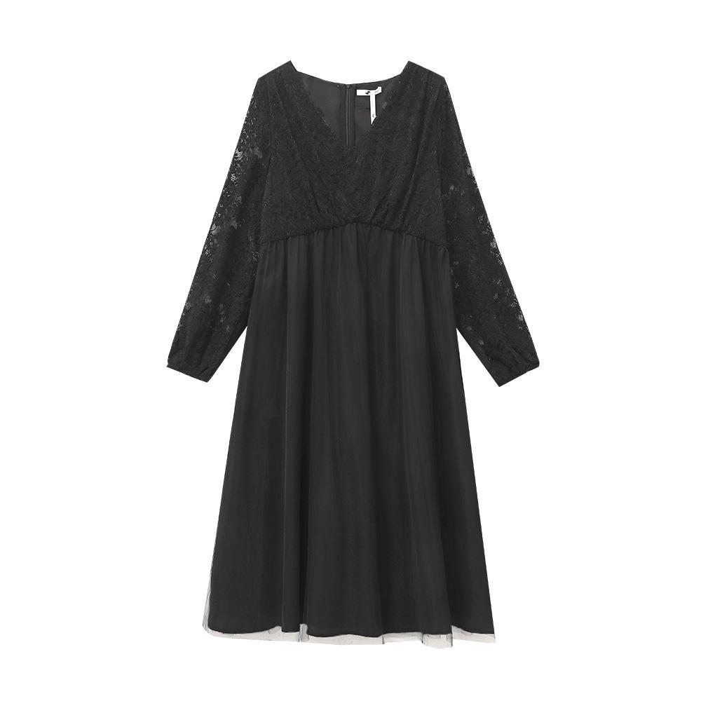 

Женское сетчатое кружевное платье большого размера с длинным рукавом для весны и осени – Стильное вечернее платье для полных фигур 3XL (160-190 jin)