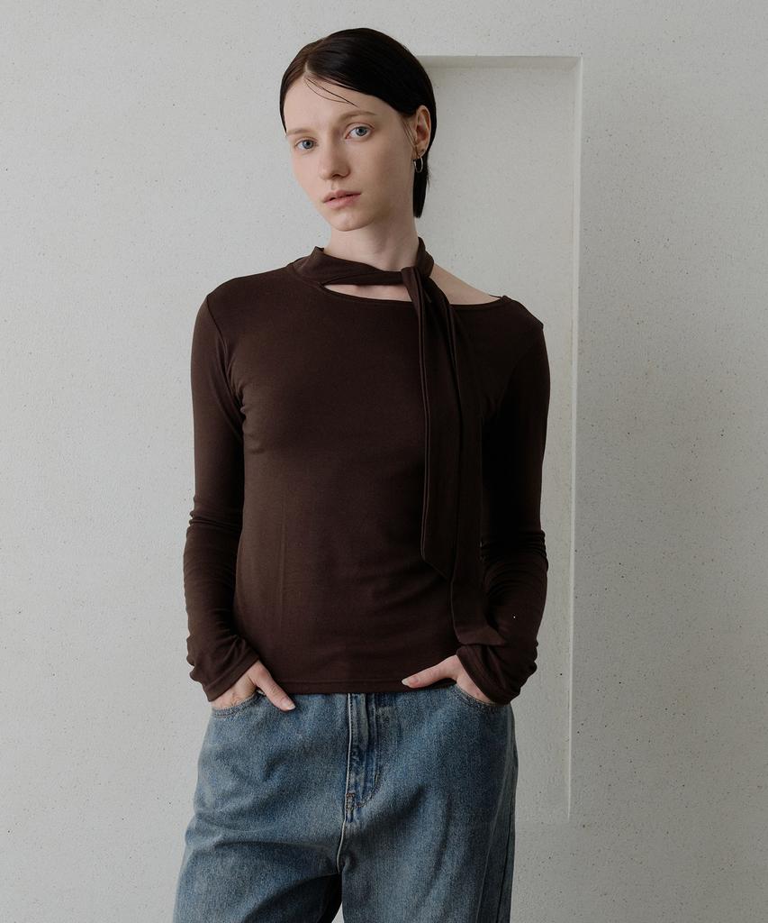 BIBYSEOB Asymmetrical Scarf T-Shirt Brown [T54]