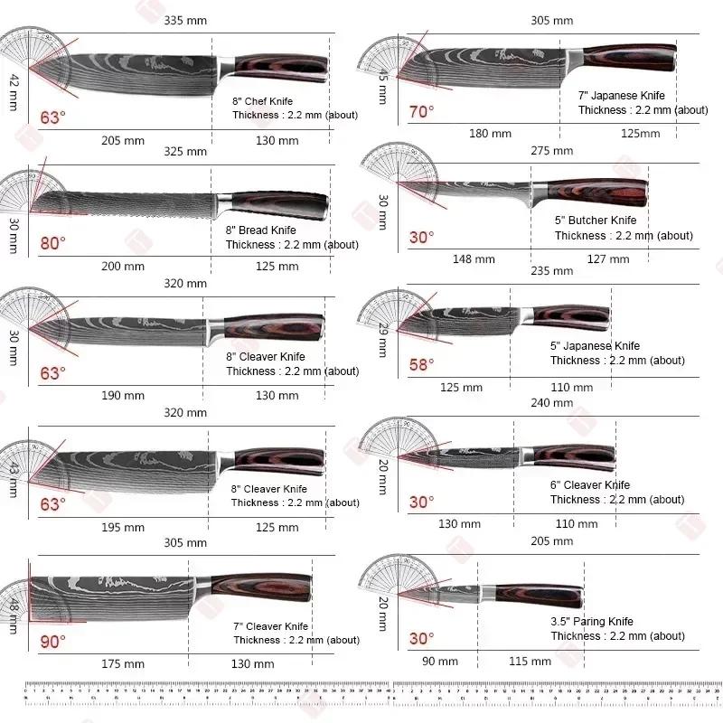 Professional Damascus Kitchen Knives Chef Knife Japanese Santoku Meat Cleaver Slicing Knife Stainless Steel Boning Knife