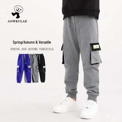Kids' Spring Korean Style Color Block Cargo Pants - Long Sports Trousers for Boys