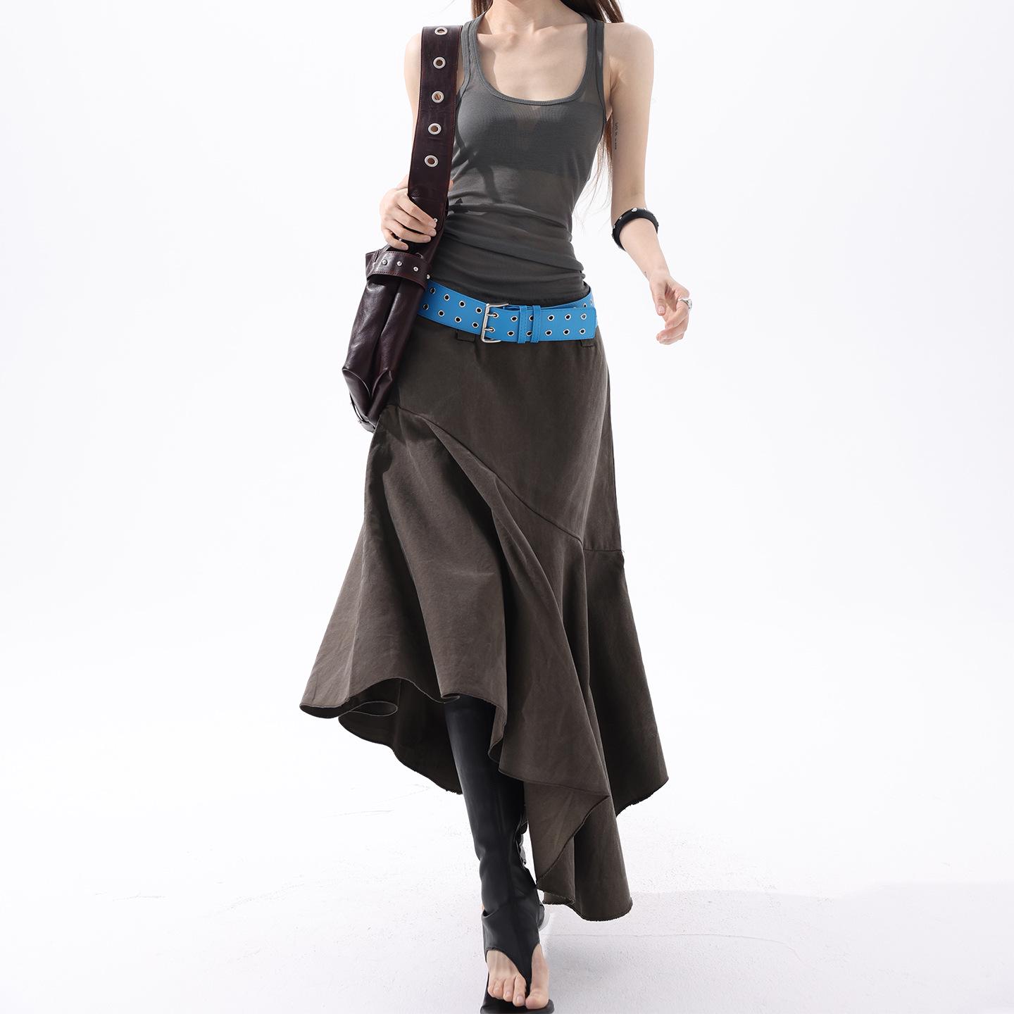 Youthful Citrus: Women s American Retro Irregular Mid-Length Skirt - Slimming, Flaw-Hiding, Versatile, Lazy Style. Small