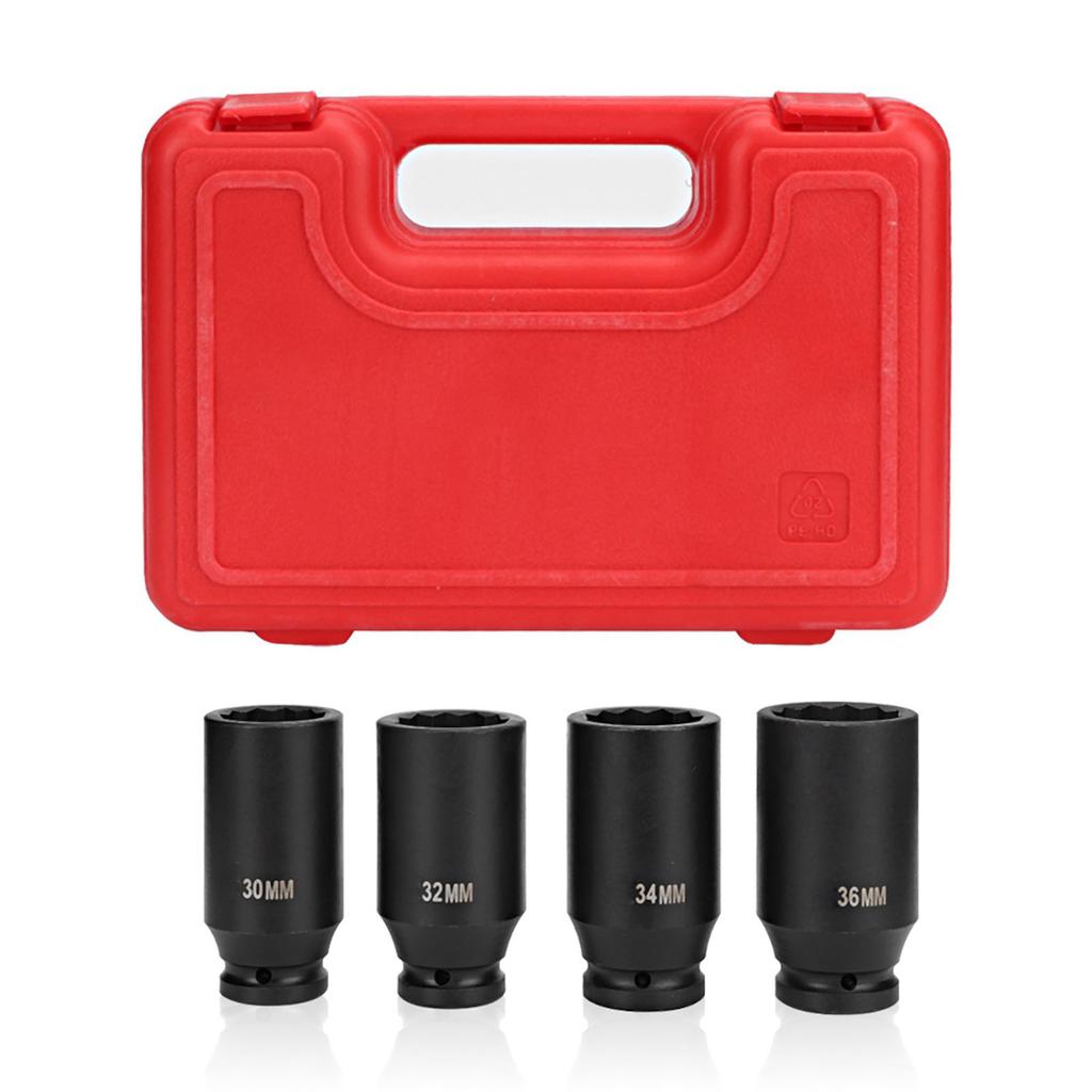 4pcs 12 Inch Deep Impact Socket Repairing Tool Set 12 Point Head Adapter High Hardness