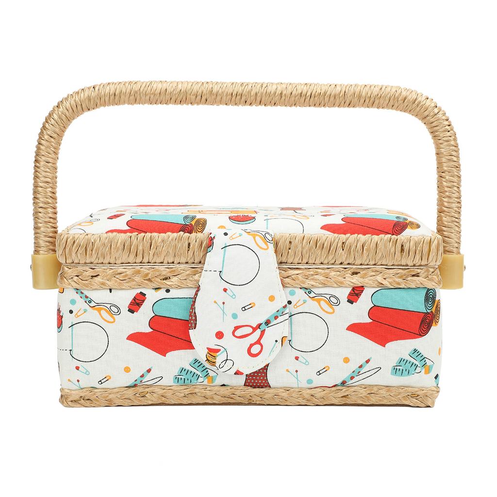 Sewing Basket Polyester Fabric Sewing Supplies Organizer with Removable Plastic Tray for Needle Thread Scissors