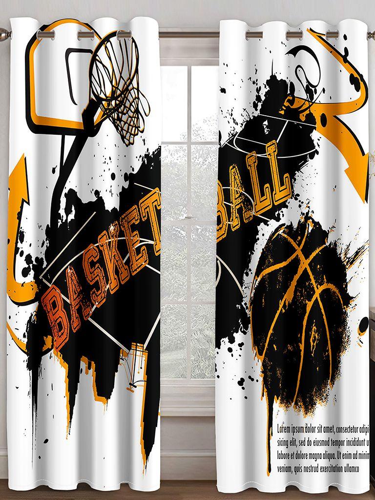 3D-Digitaldruckvorhang im Basketball-Sportstil, geeignet für Wohnzimmer, Balkon, Heimverschönerung, zweiteilig