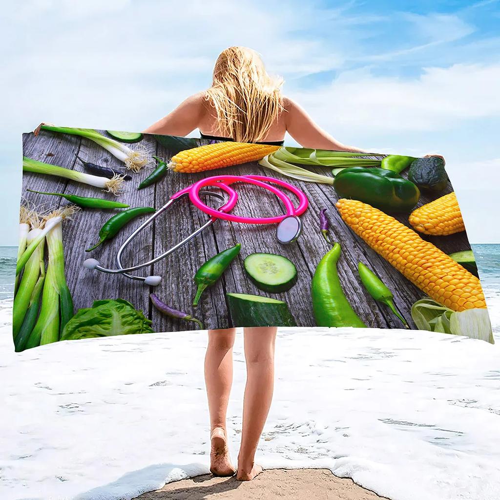 Microfiber Lightweight Beach Towel,Fast Dry Super Absorbent Beach Towels for Adults and Kids,Food Printed Pool Towels Sand Proof