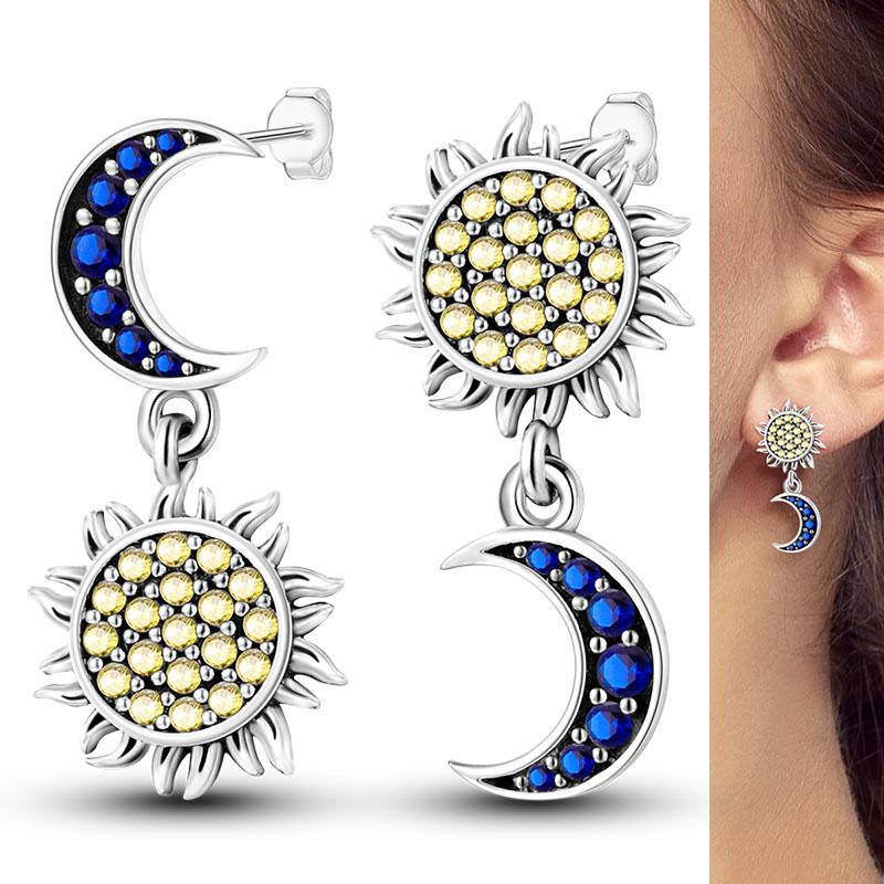 Stars Moon Sun Stud Earrings 925 Silver Hoop Earring Zircon For Women Making Jewelry Gift For Girl Women
