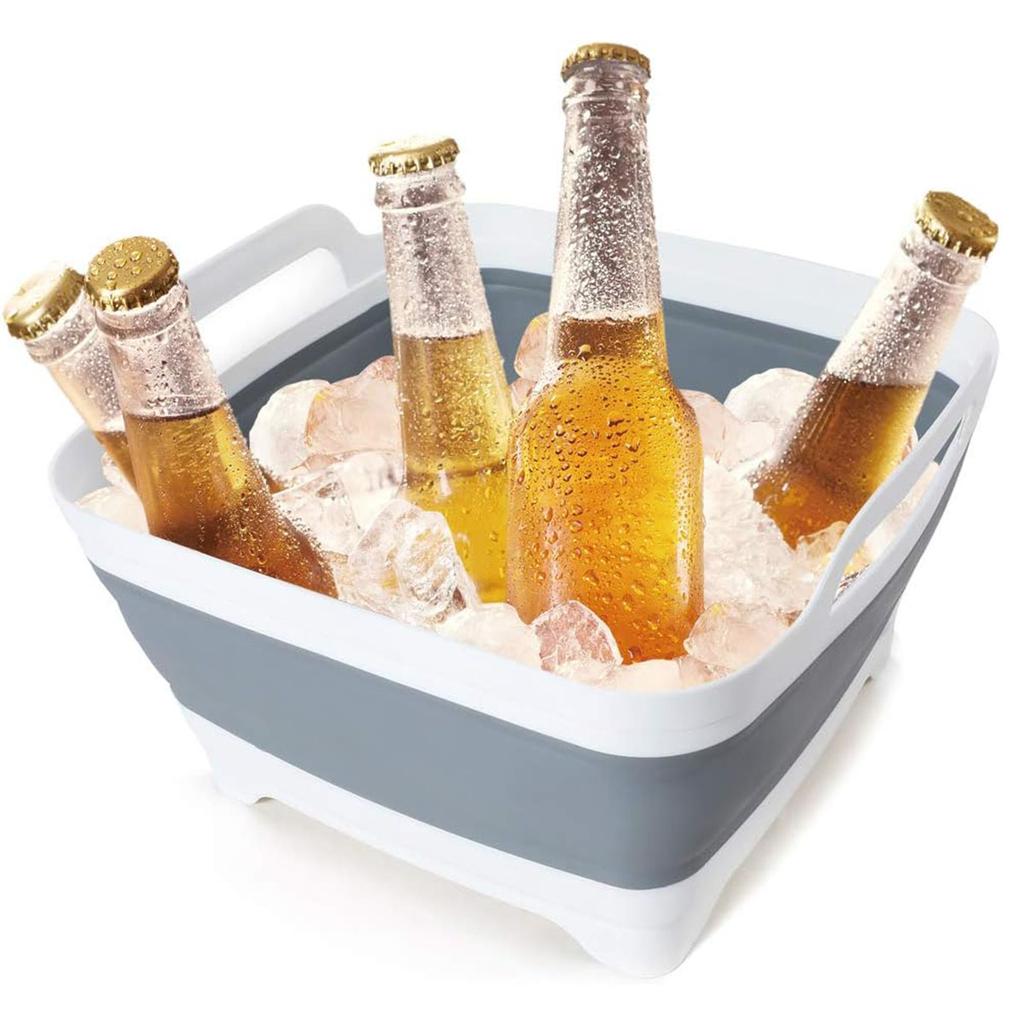 2.4 Gal(9L) Collapsible Dish Basin with Drain Plug,Space Saving Multiuse Foldable Sink Tub,Dishpan,Kitchen Sink for Camping,Vegetable Washing