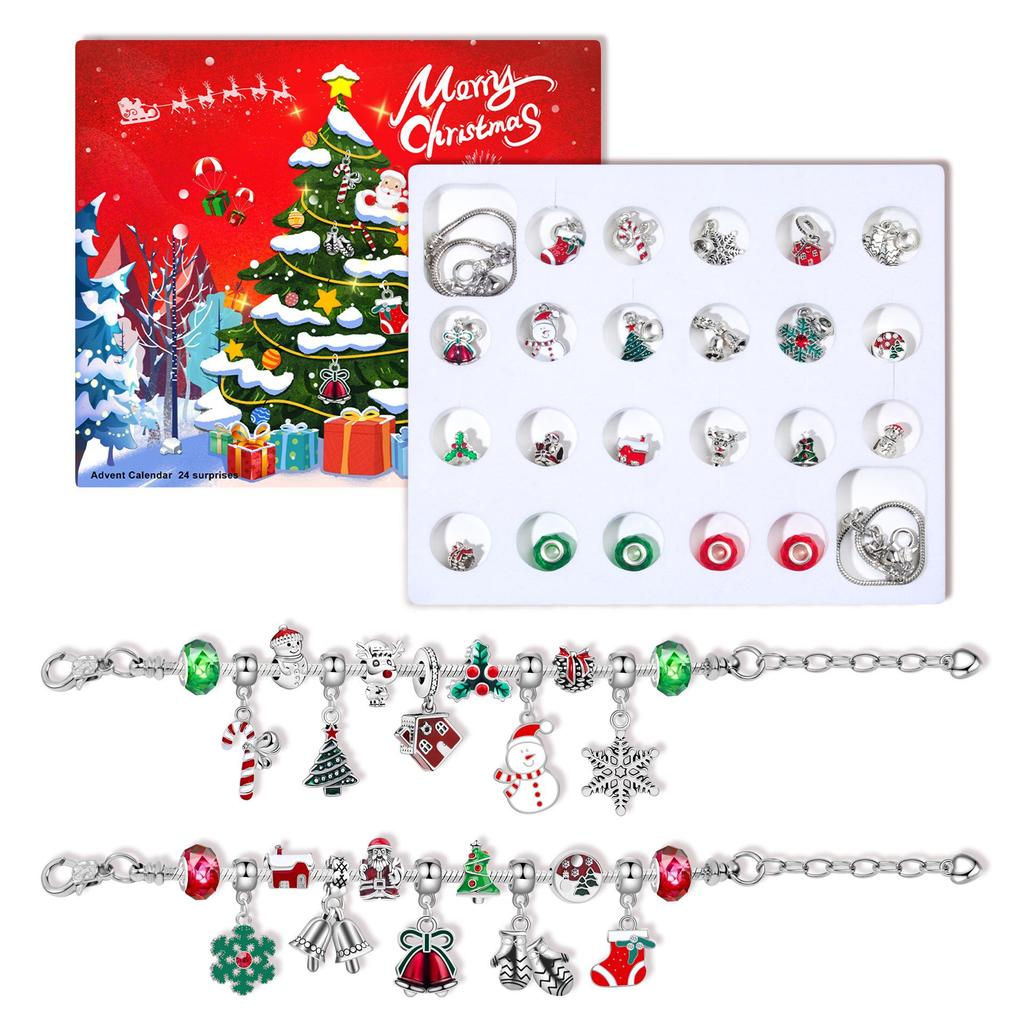 Kinder DIY Handgemachter Schmuck Perlen Schneemann Adventskalender - 24 Fächer Weihnachtsgeschenk