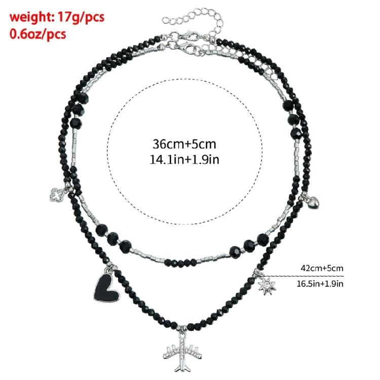 Elegant Gothic Plane Pendant Necklace with Black Beaded Charm and Adjustable Chain Decoration for Trendy Women