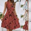Γυναικείο Ανοιξιάτικο Και Καλοκαιρινό Casual Αμάνικο Μίντι Φόρεμα με V Λαιμόκοψη, Μέση και Φλοράλ Μοτίβο
