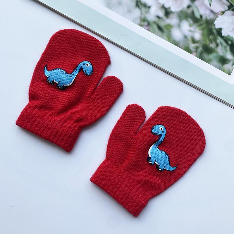 

Toddler Fingerless Knit Gloves with Cartoon Dinosaur Pattern One size (fits 3-5 years old)