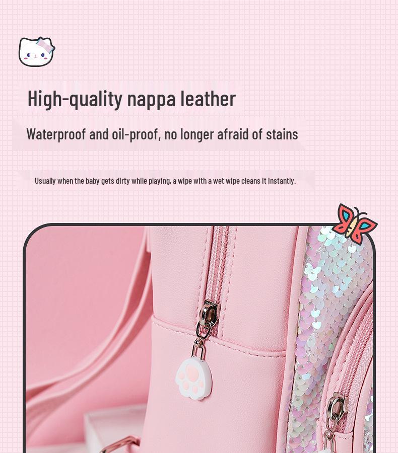Girls' Cute Cartoon Kitten Sequin Backpack - Perfect for Travel and Outings