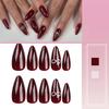 24pcs Fake Nails Woman Almond Red Fake Nail Bowknot Pattern Wine Red Valentine's Day Artificial Nail Woman Press On Nails