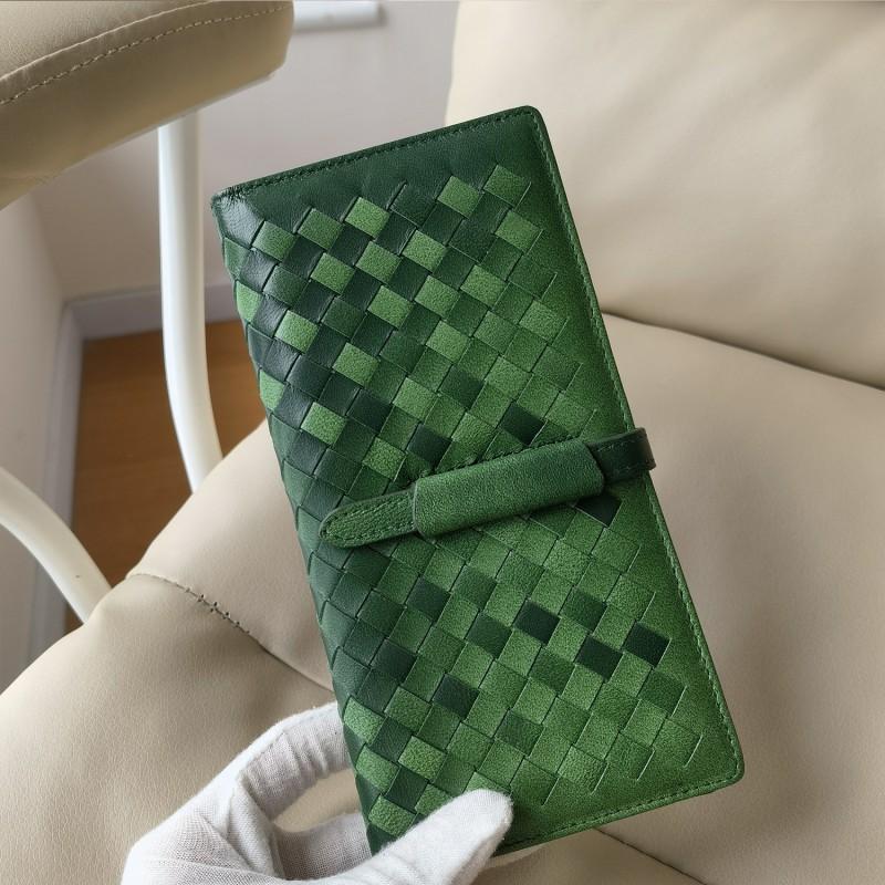 Genuine Leather Woven Long Wallet Men Women Soft Sheepskin Interior Multi-Slot Card Holder Large Capacity Bifold Purse