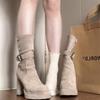 Vintage Platform Thick High Heel Women Ankle Boots Fashion Slip On Autumn Winter Female Western Short Booties