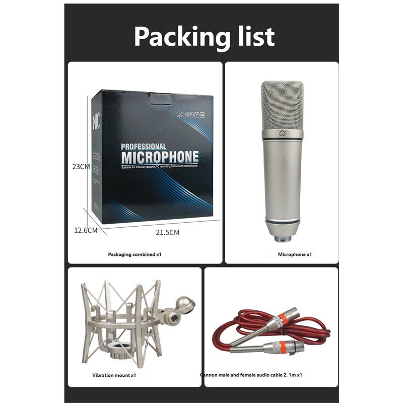 Top Studio Metal U87 Condenser Microphone Professional Cardioid Studio Mic for Recording Podcasting Voice Over Streaming Home  A