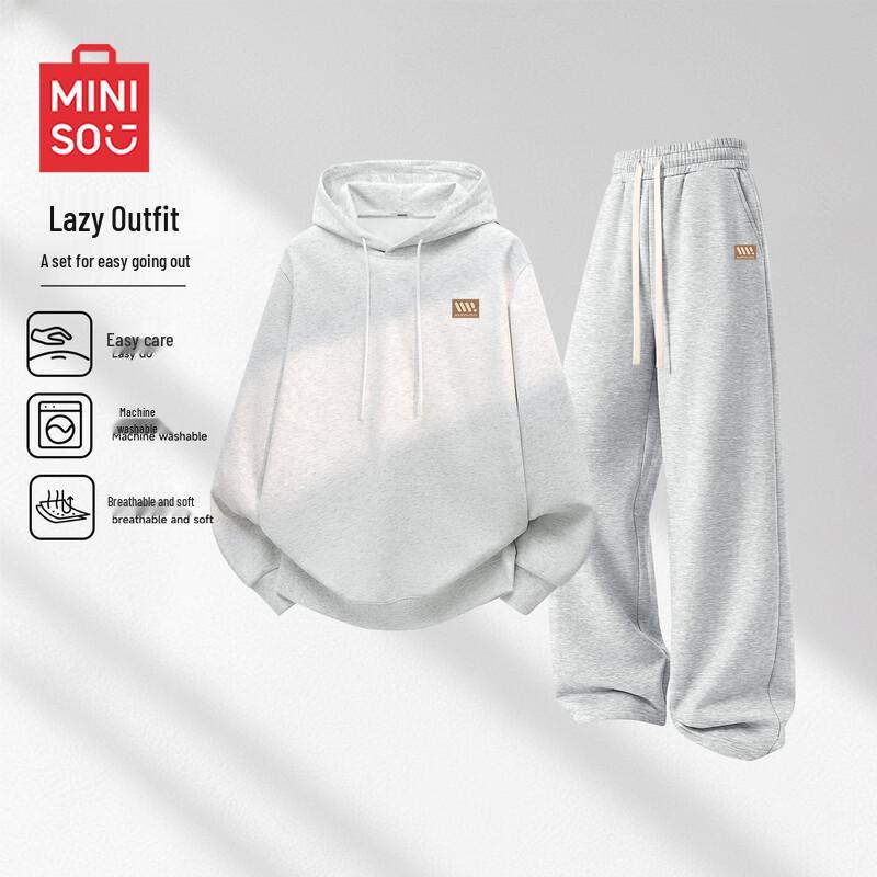 MINISO Men's Hooded Fleece Sweatshirt & Straight-Leg Pants Set