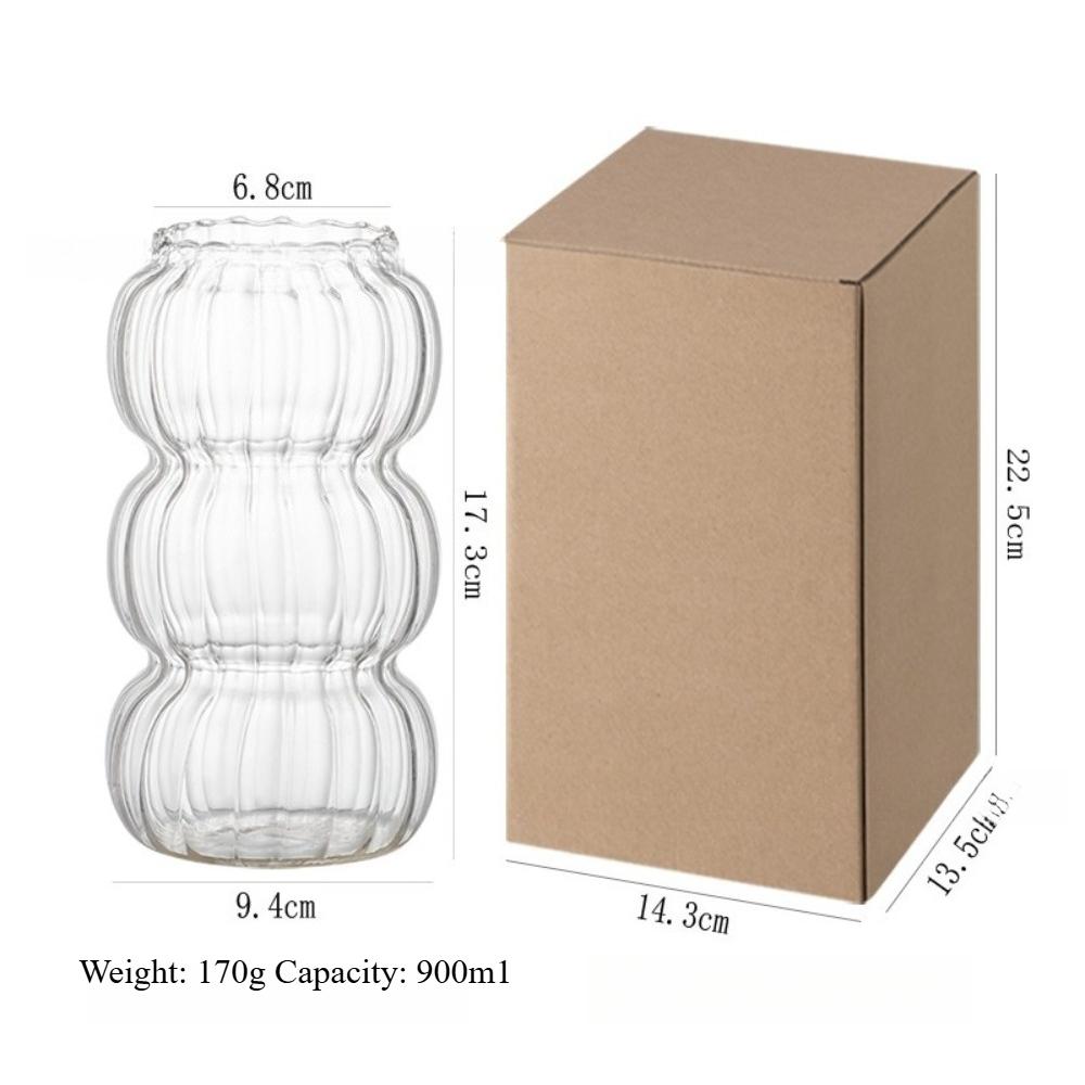 Nordic Style Transparent Vertical Striped Glass Hydroponic Plants Flower Arrangement Bottle Desktop Home Office Decoration