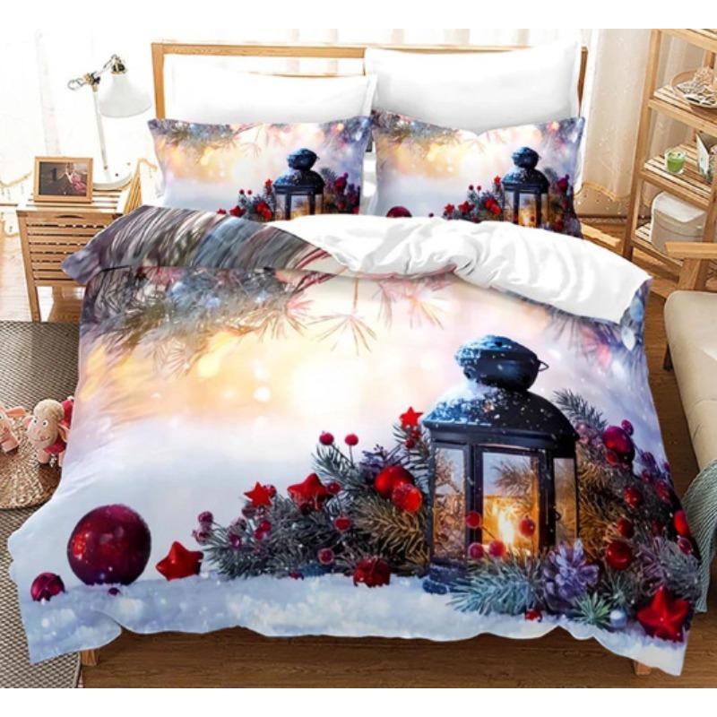 3D Digital Printing Christmas Three-Piece Set, Holiday Decoration Bedding Set