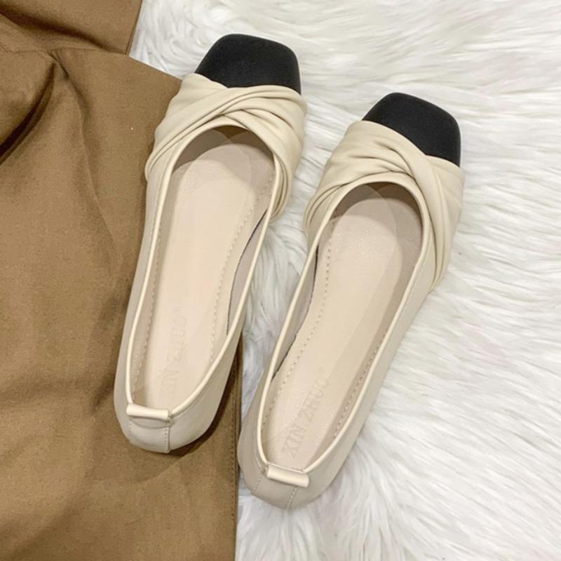 

Мода 2025 Женская обувь на низком каблуке Осень Элегантные плиссированные туфли с бантом Модные новые тренды Сандалии Комфорт Мягкие Платье Zapatillas Mujer 40 абрикосовый