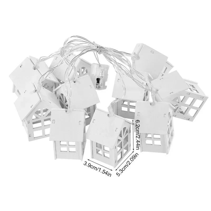 10LED 2M Christmas Wooden House LED Fairy Light String Home Hanging Garland Xmas Tree Ornaments Decoration Lamp 2025 New Year