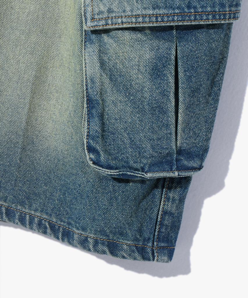 Dimiteulibeullaeg Bio-Washed Cargo Bermuda Denim Pants_Indigo