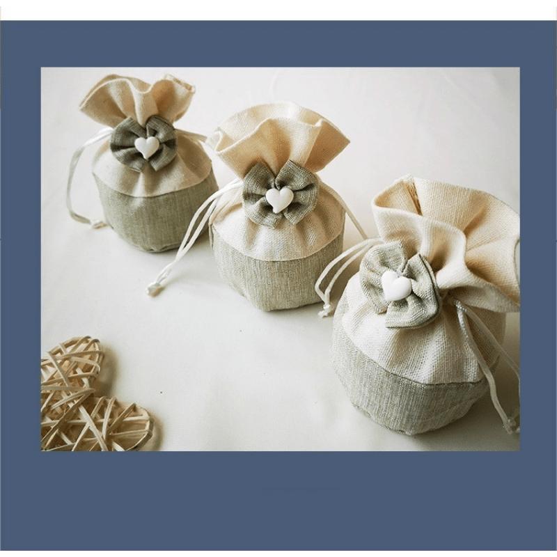 10 PCS Gift Bag Round Bottom Bundle Pocket Polyester Drawstring Candy Bag Handmade Canvas Bag