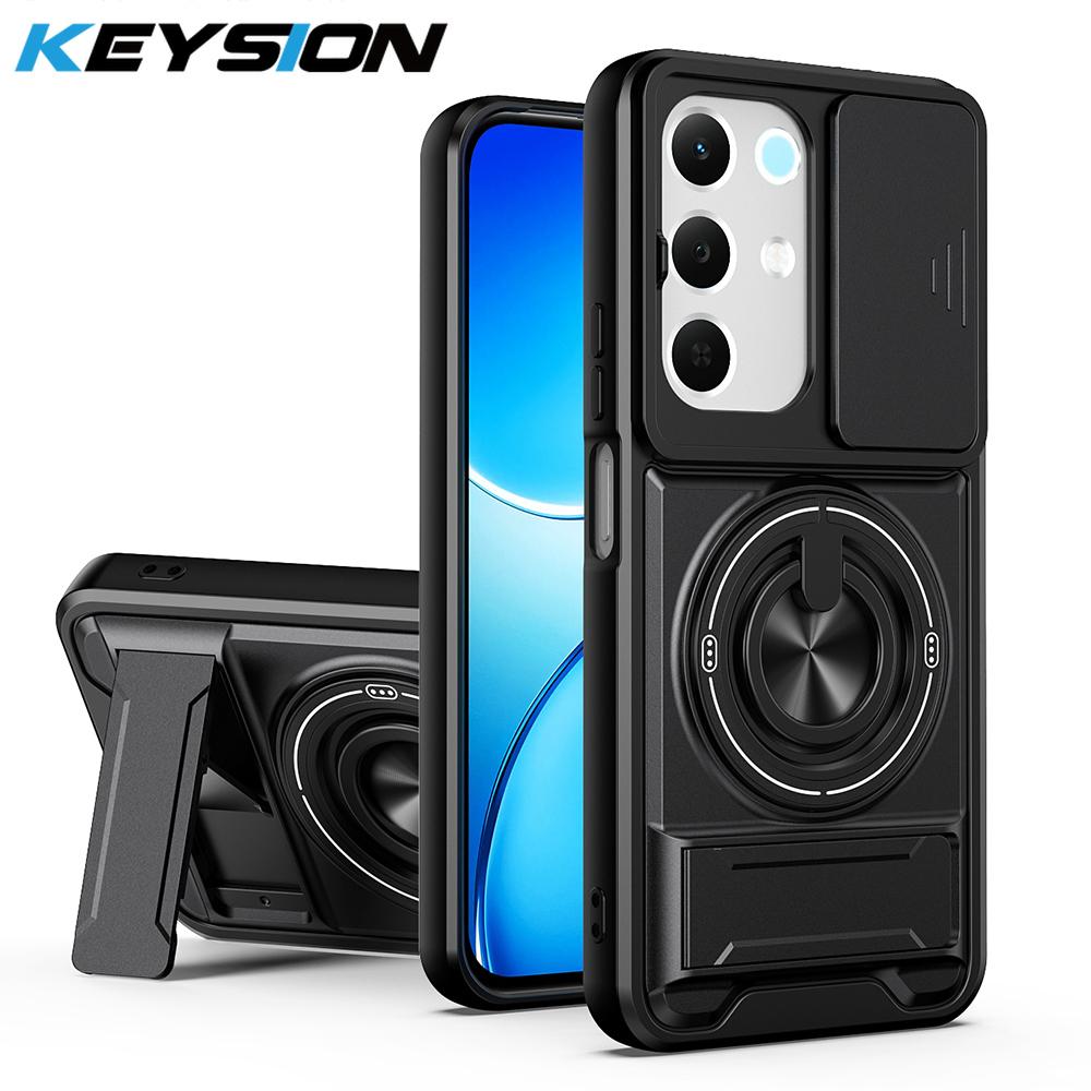 KEYSION Magnetic Phone Case for Realme C85 5G C85 Pro Slide Camera Protection Upright Kickstand 360 Ring Shockproof Back Cover