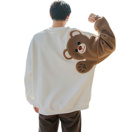 Męska bluza Slouchy haft z misiem luźna uciekająca bluza studencka na odzież na co dzień