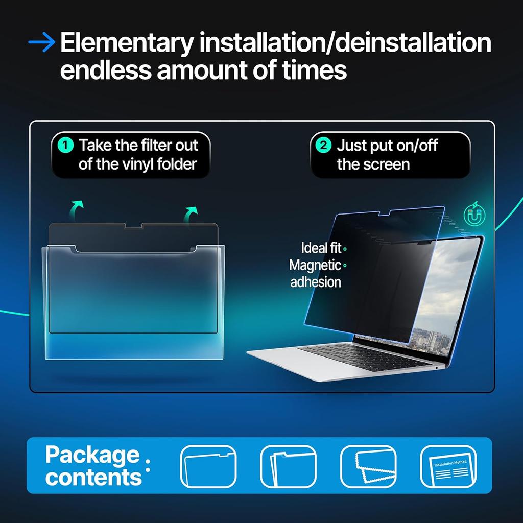 Magnetic Privacy Screen for MacBook Pro 14" M1, M2, M3 Anti-Blue Light Anti-Glare Laptop Screen Protector 13.6" 14" 15" 16" Blue Light Blocking Filter