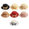 Beach Straw Hat Flat Top Wide Brim Sun Protection Hat with Striped Print Ribbon Bow Hand-Woven Breathable Summer Hat