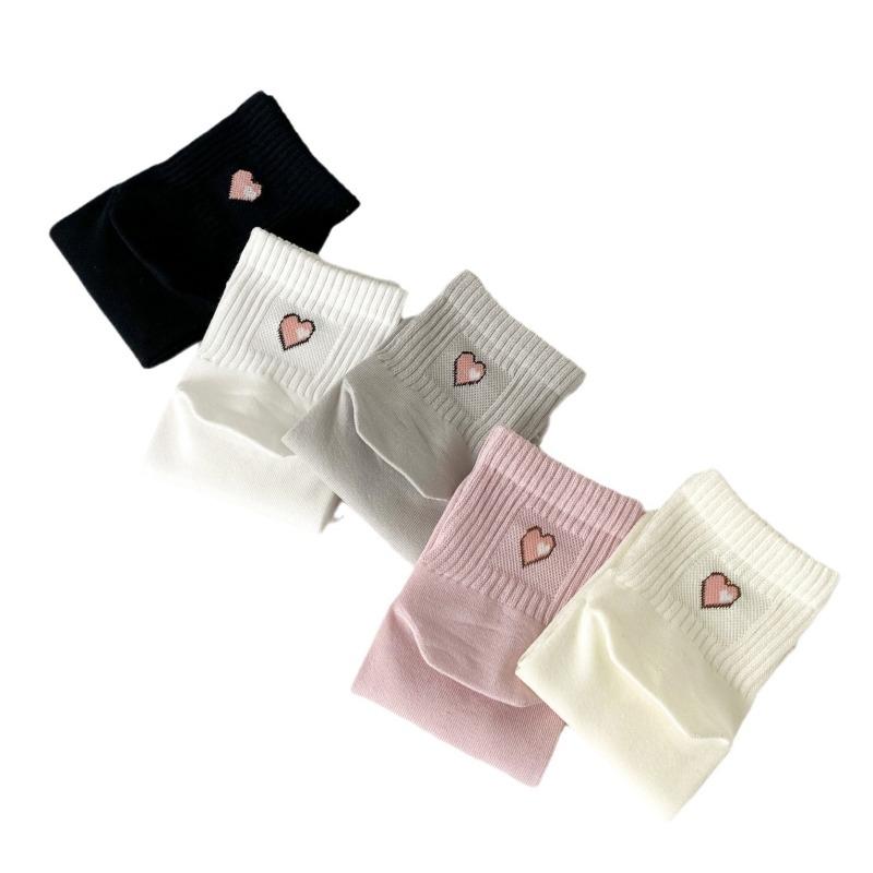 Spring Versatile Letter Heart Mid-calf Socks for Ladies, Breathable Cotton Socks
