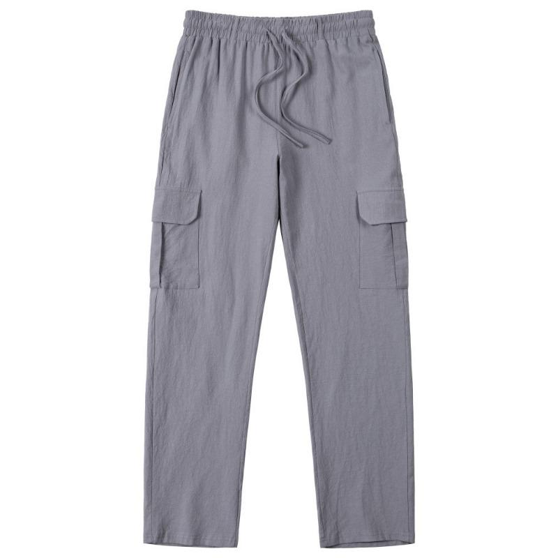 Four Seasons New Linen Men s Casual Trousers  Sports Wide-leg Pants  Overalls S серый