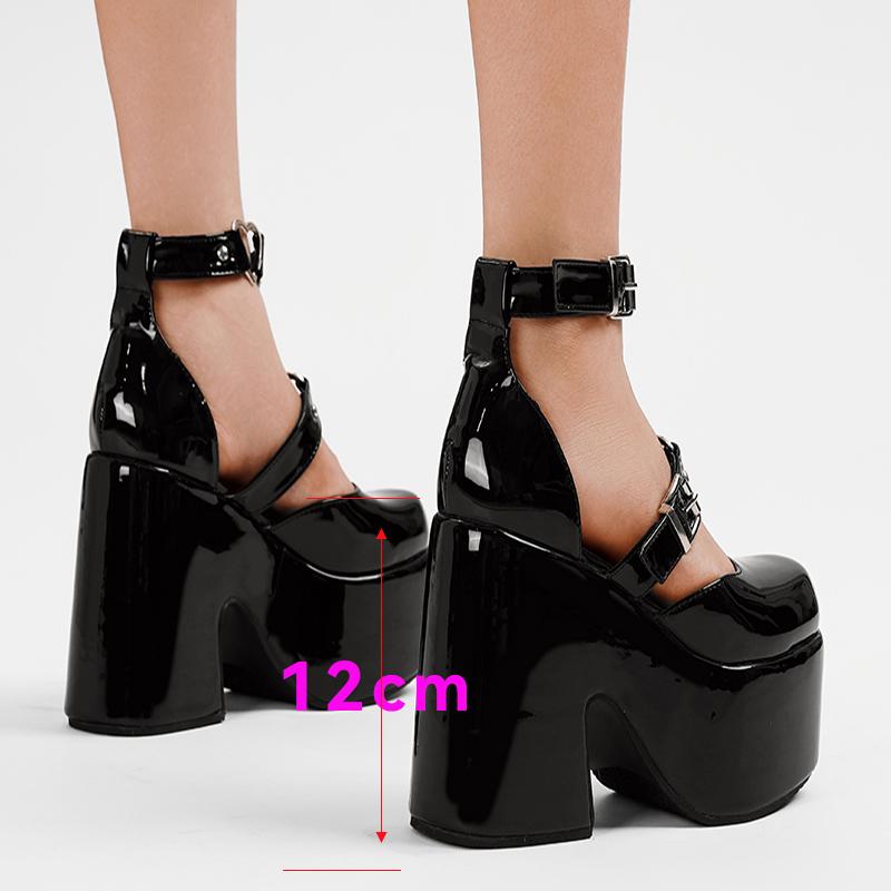 Fashion New Thick-heeled Waterproof Platform Round Head Rivets 12cm High-heeled Women's Large-sized Hollow Sandals Plus Size 34-43