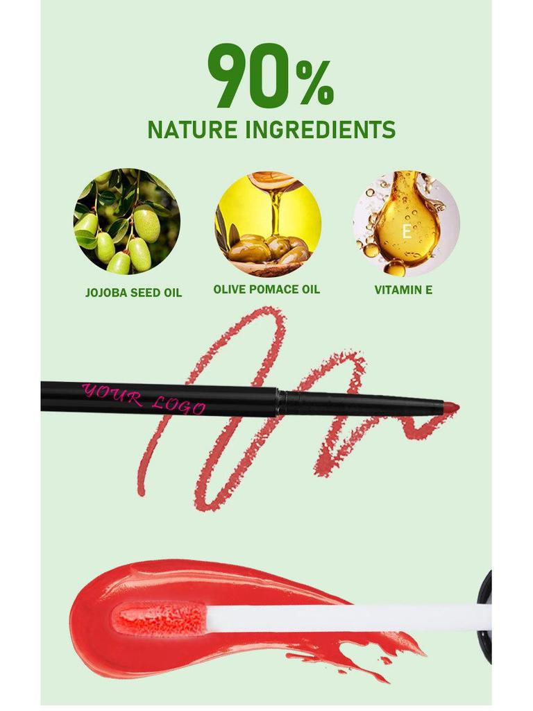 Customizable Long-Lasting Waterproof Lip Gloss and Liner Set with Mirror and Moisturizing, Nourishing Tube.