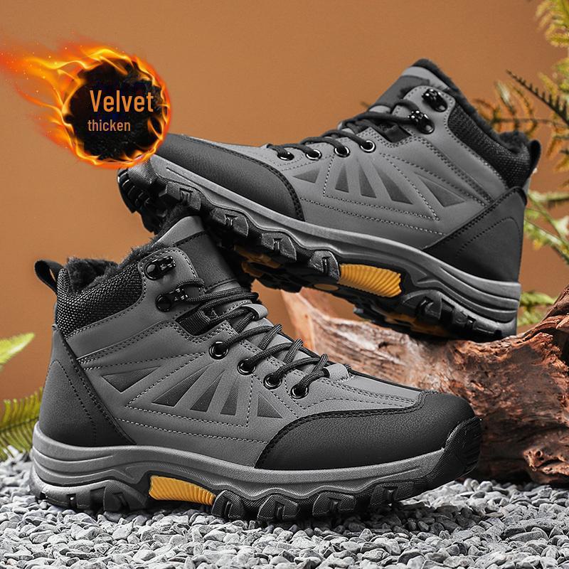 

Мужские высокие бархатные походные ботинки - теплые, толстая подошва, нескользящие, для снегоступов 47