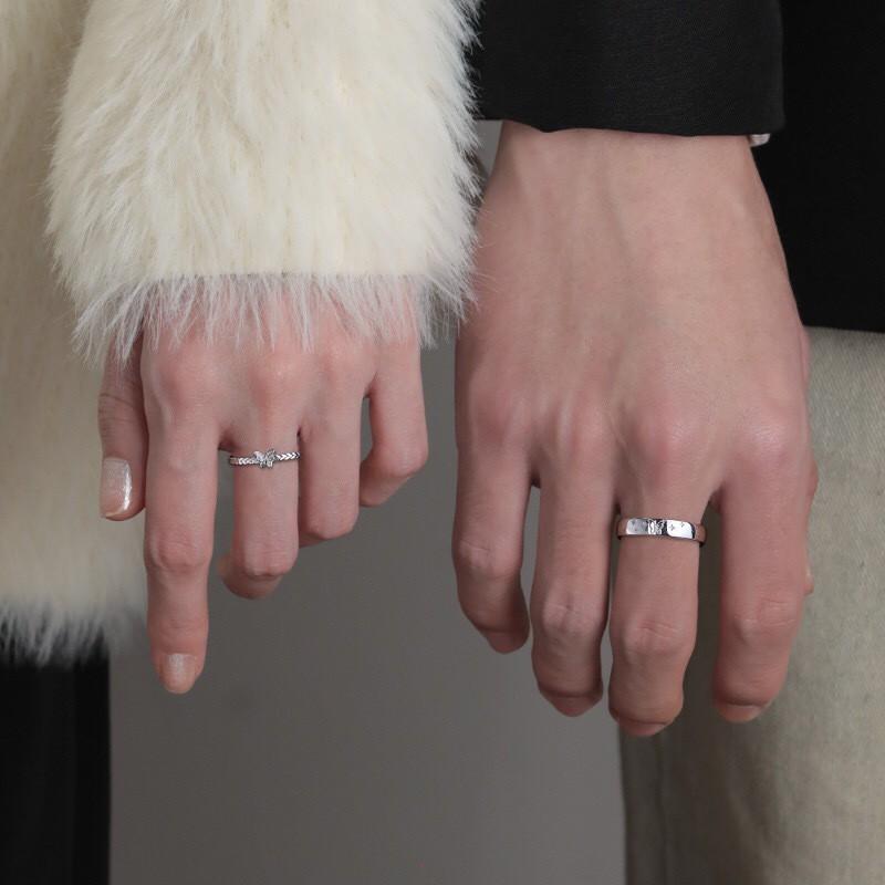 Adjustable Butterfly Couple Ring Set Sterling Unisex Vintage Geometric Design Romantic Gift Him Her