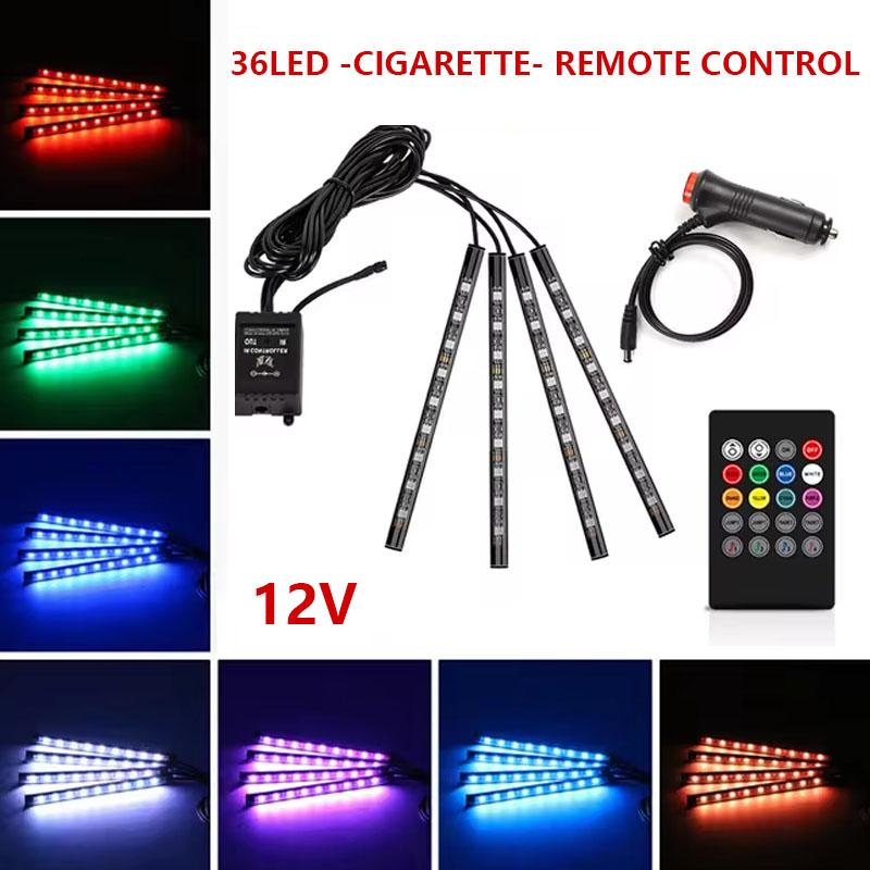 Neon 36LED Car Interior Ambient Foot Light Strip 4 in 1 with USB Wireless Remote Music APP Control Auto RGB Atmosphere Lamp