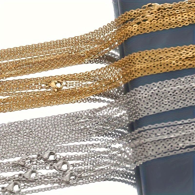 TEMU Gold & Silver Plated Stainless Steel Necklace: Flattened O-Link Cross Chain with Tail Chain, Collarbone DIY.