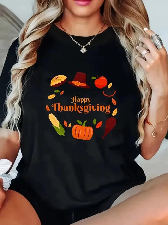 Happy Thanksgiving Turkey Pumpkin Autumn Graphic Festive Unisex T-Shirt XXL
