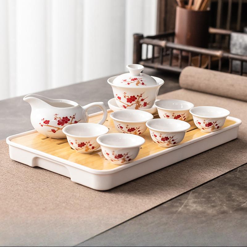 Kung Fu Tea Set Home Simple Living Room Set of Ceramic Covered Bowl Tea Cup Tray Water Storage Tea Tray Diamine Plate
