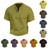 Men's Summer Solid Color Casual T-shirt Sports Breathable Zipper Collar Top