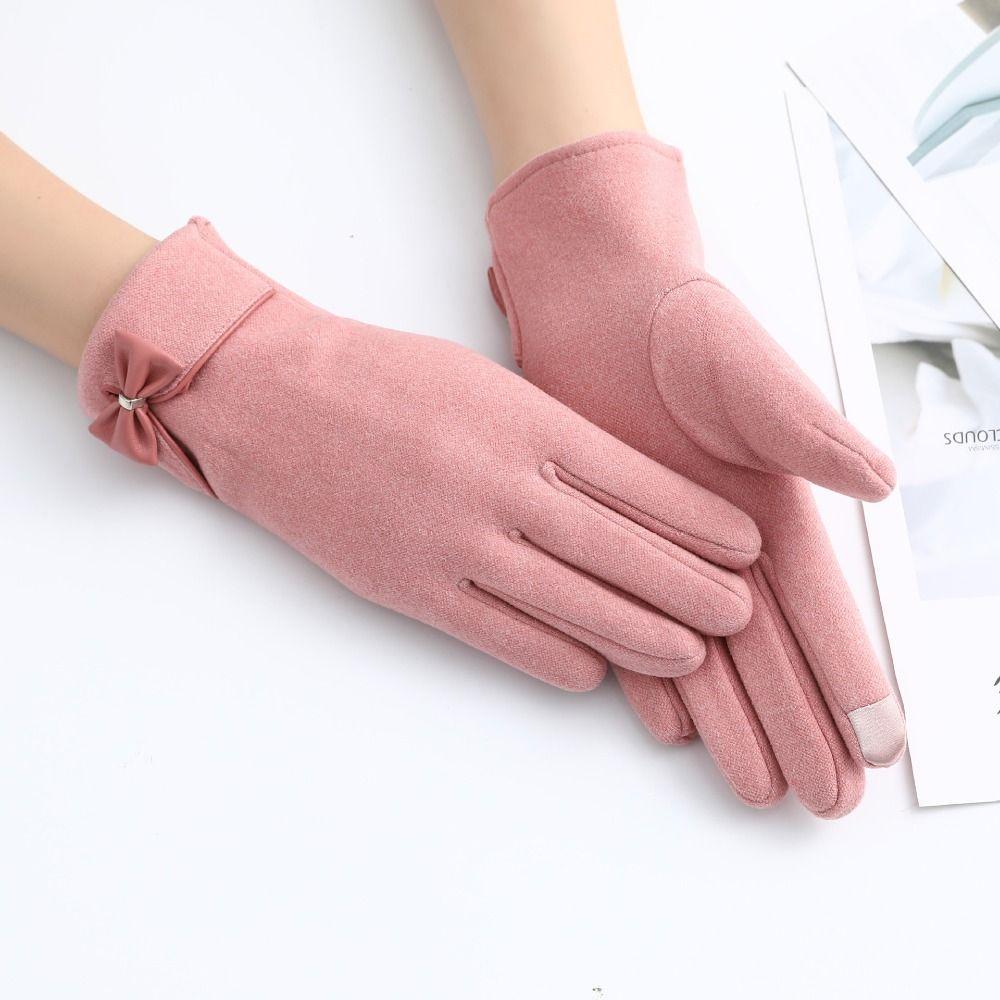 Suede Mittens Plus Velvet Bow  Gloves Winter Gloves Full Finger Gloves Female Gloves